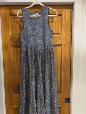 NATURAL LIFE Blue Floral Smocked Maxi Dress with Yellow Print